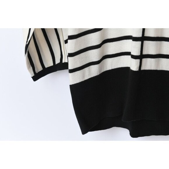 Talbots Sz S Thin Stretch Cotton Rayon Sweater Bat Wing Black White Striped - Picture 3 of 11